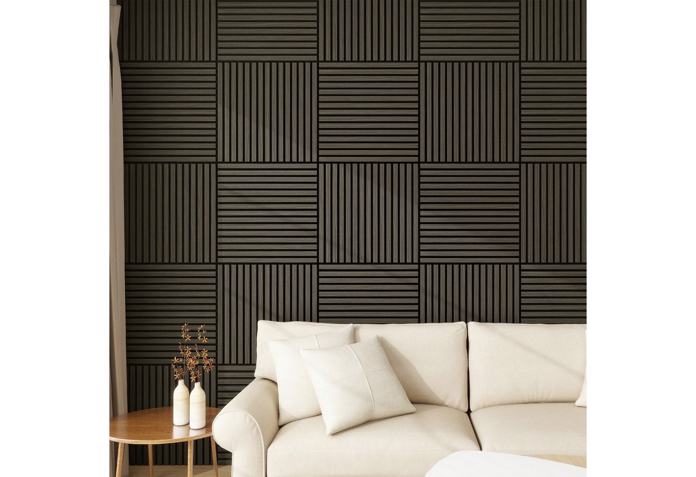 Thumbnail - neu.holz 3D Wandpaneel, BxL: 60x60 cm, (Set, 8-tlg) »Vang« mit geradlinigen Lamellen 60x60 cm Eichenoptik, grau