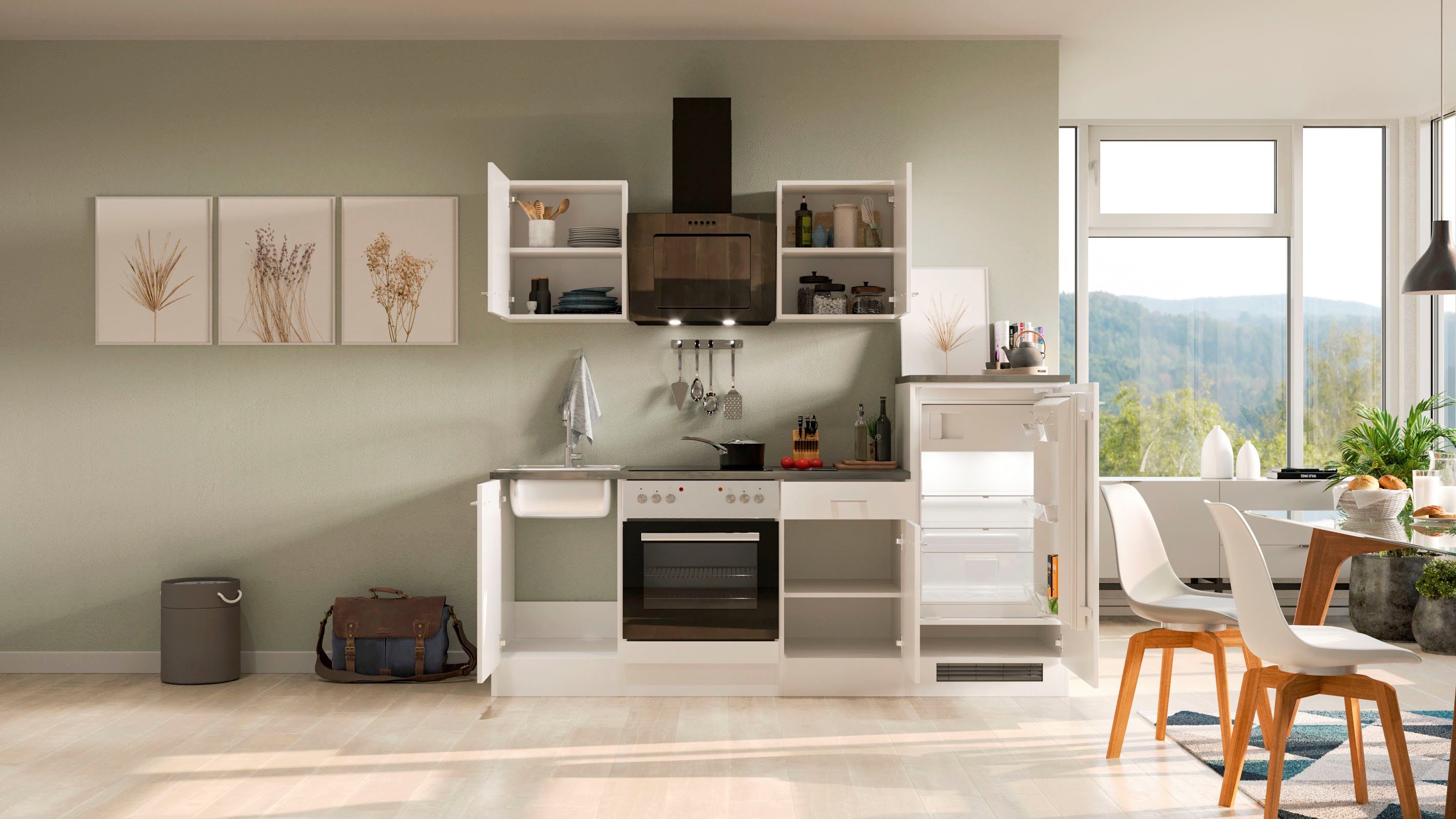 Flex-Well Küchenzeile Lucca, mit E-Geräten, Breite 220 cm, in vielen Farbvarianten erhältlich