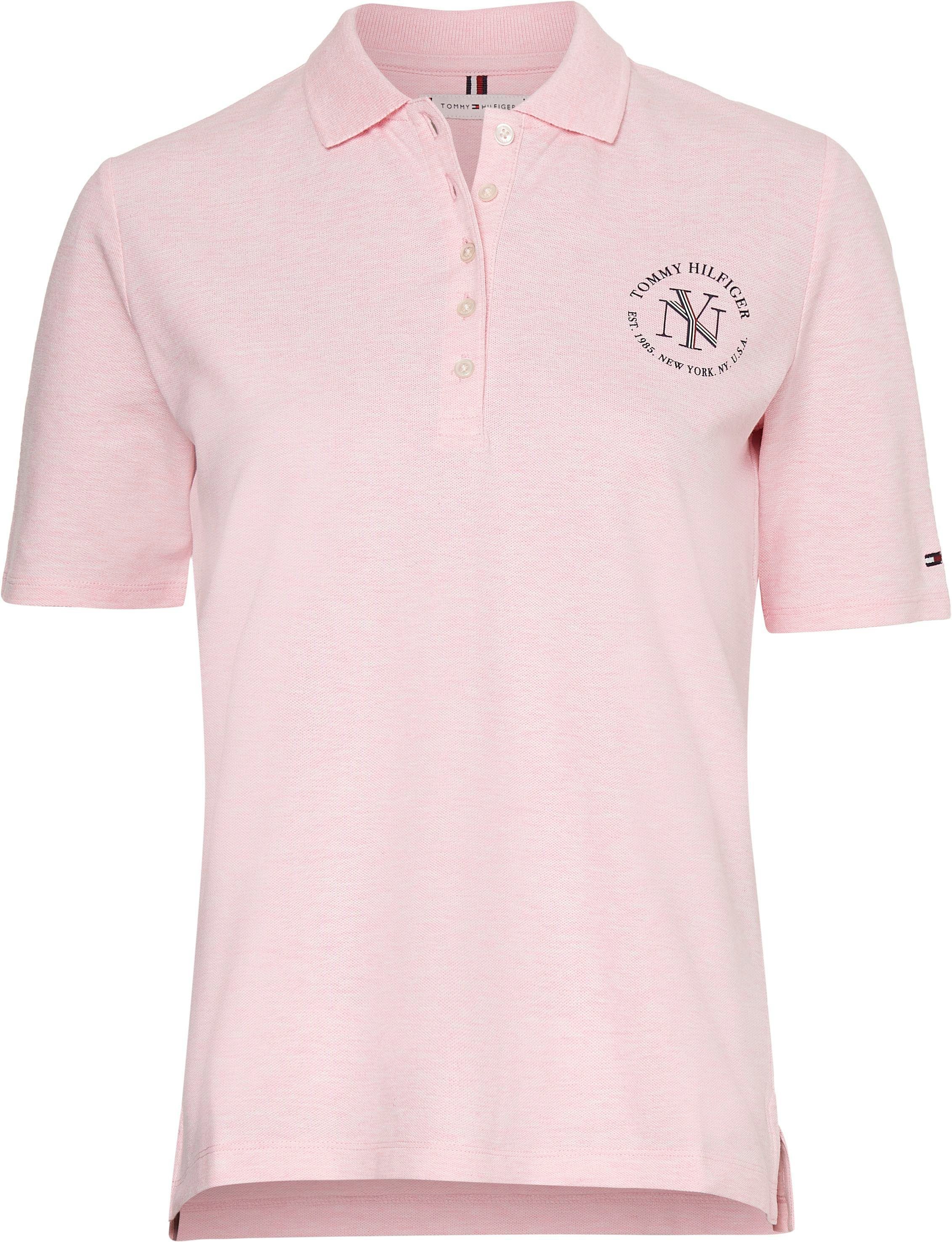 Classic-Pink-Heather POLO ROUNDALL Hilfiger SS mit Poloshirt Tommy NYC Hilfiger REG Tommy Markenlabel