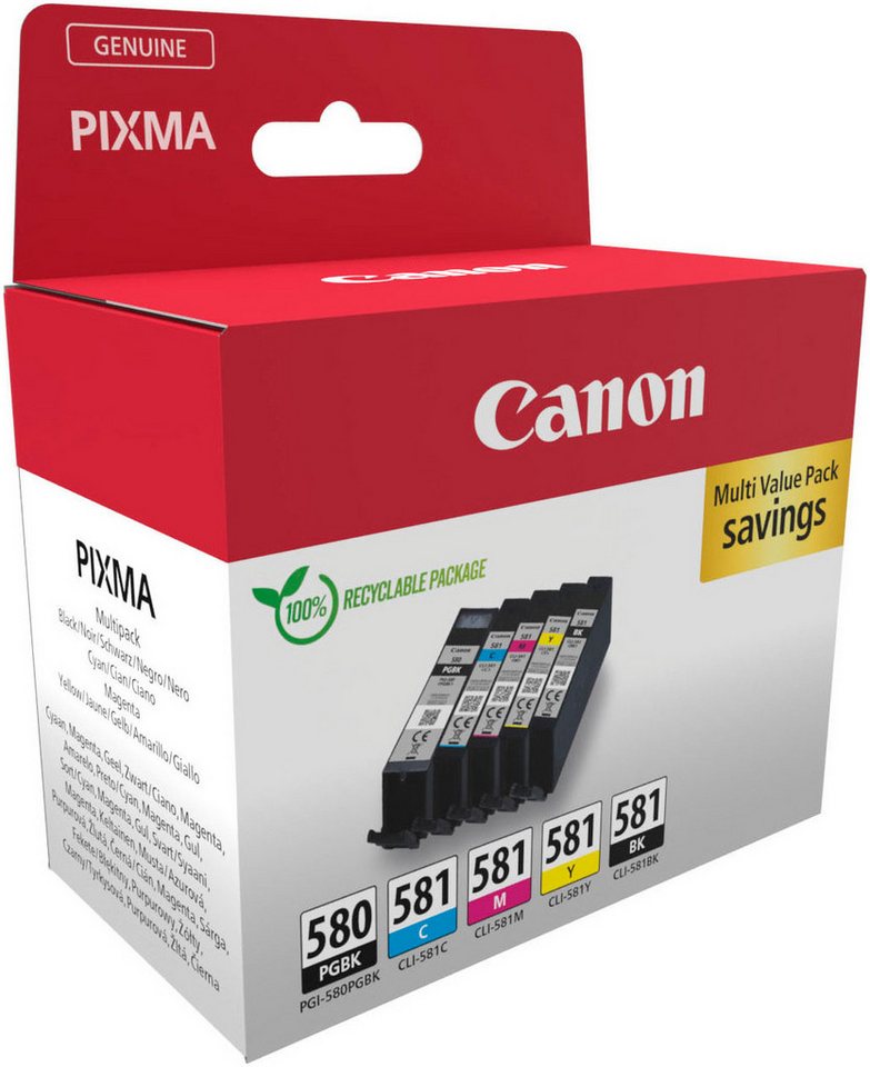 Canon PGI-580BK/CLI-581 BK/C/M/Y Pigment- und Farbstofftinte Multipack Tintenpatrone