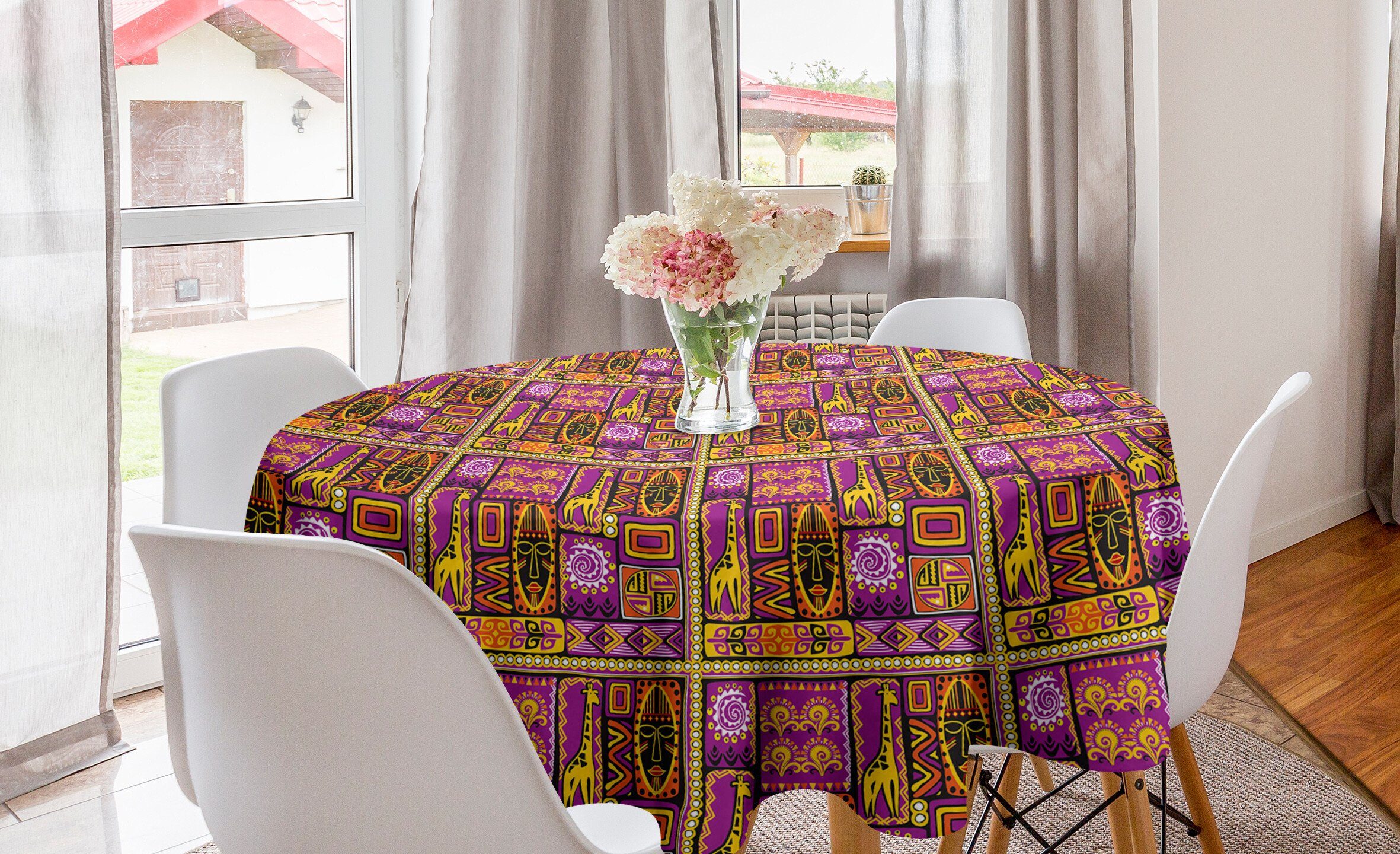 Abakuhaus Tischdecke Kreis Tischdecke Abdeckung für Esszimmer Küche Dekoration, orientalisch Maske Giraffe