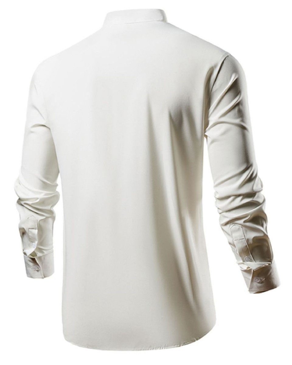 Allthemen Langarmhemd Herren Uni Stehkragenhemd Slim günstig online kaufen