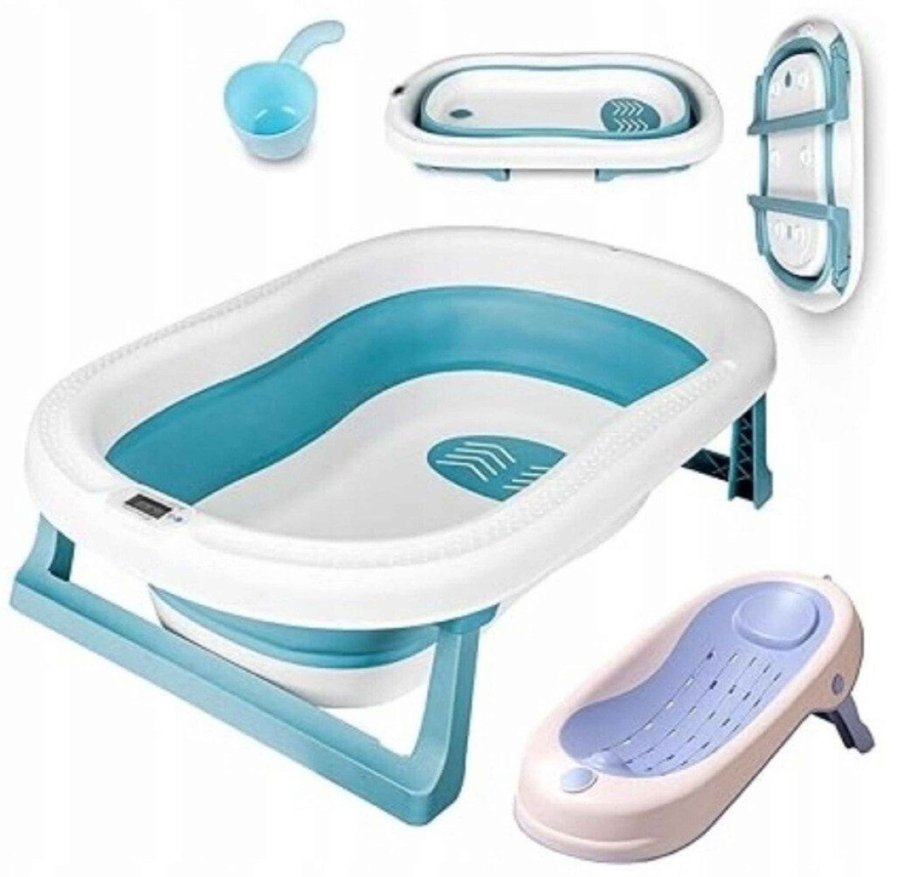 LA CUTE Babybadewanne Faltbare Babybadewanne mit Thermometer und Sitz – kompakt und sicher, (Faltbare Babywanne mit Sitz und Zubehör, ideal für Neugeborene Babys), Faltbare Babywanne mit Thermometer, ergonomischem Sitz und Zubehör