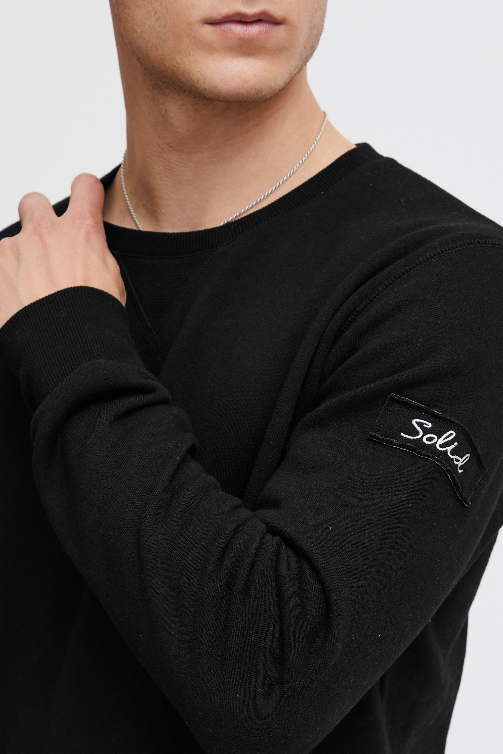 Solid Sweatshirt SDTrip O-Neck Sweatpullover (9000) Black mit Fleece-Innenseite