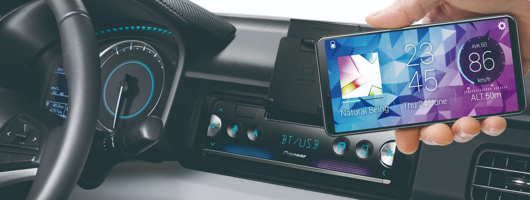 Pioneer SPH-20DAB Smartphone APP Radio Bluetooth Spotify Android iPhone Autoradio (RDS, AM/FM Radio, Animiertes Display, 1 DIN)
