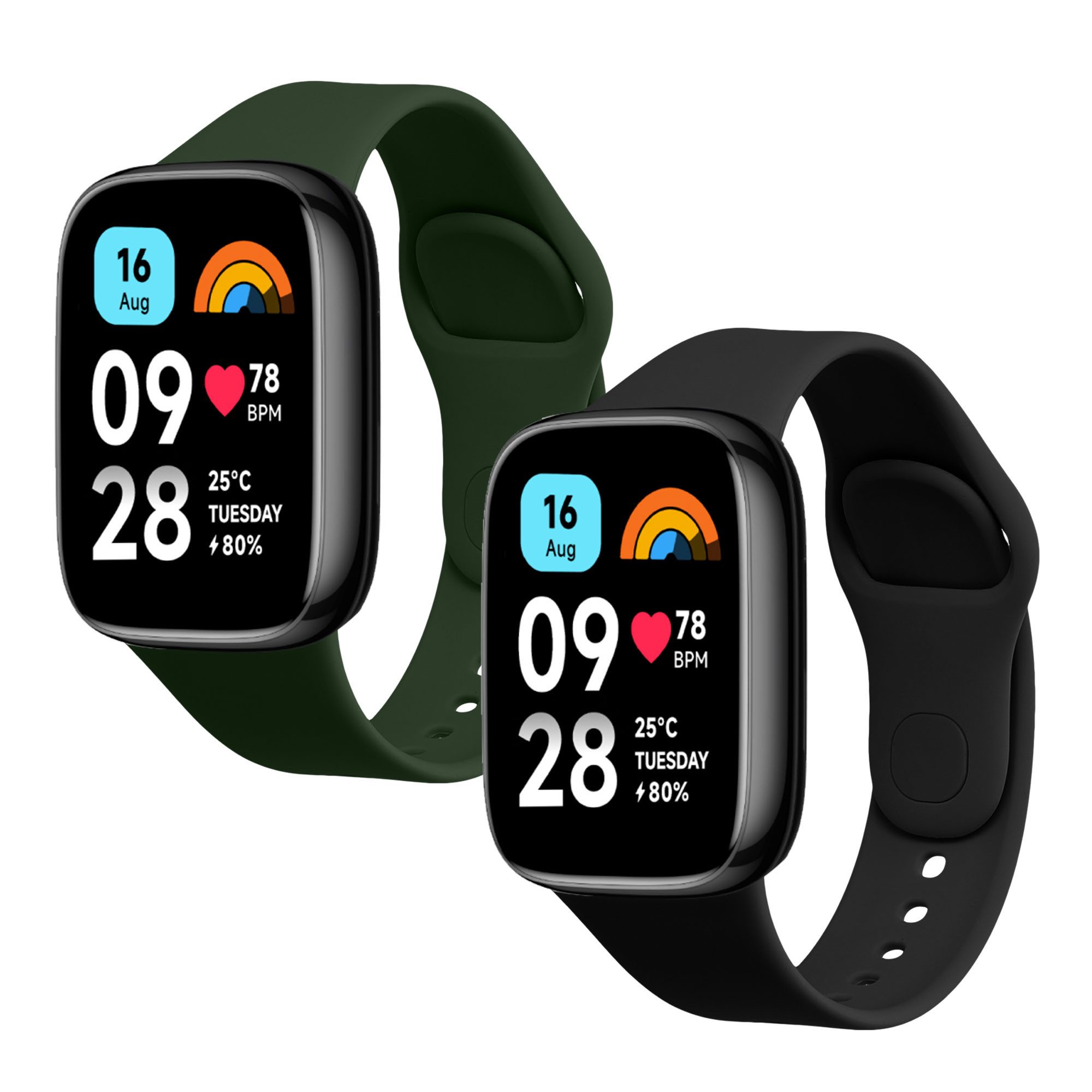 kwmobile 2x Uhrenarmband für Xiaomi Redmi Watch 3 Active Armband Smartwatch, 2-tlg., Fitnesstracker Band Set aus TPU Silikon - Ersatzarmband Smartwatch