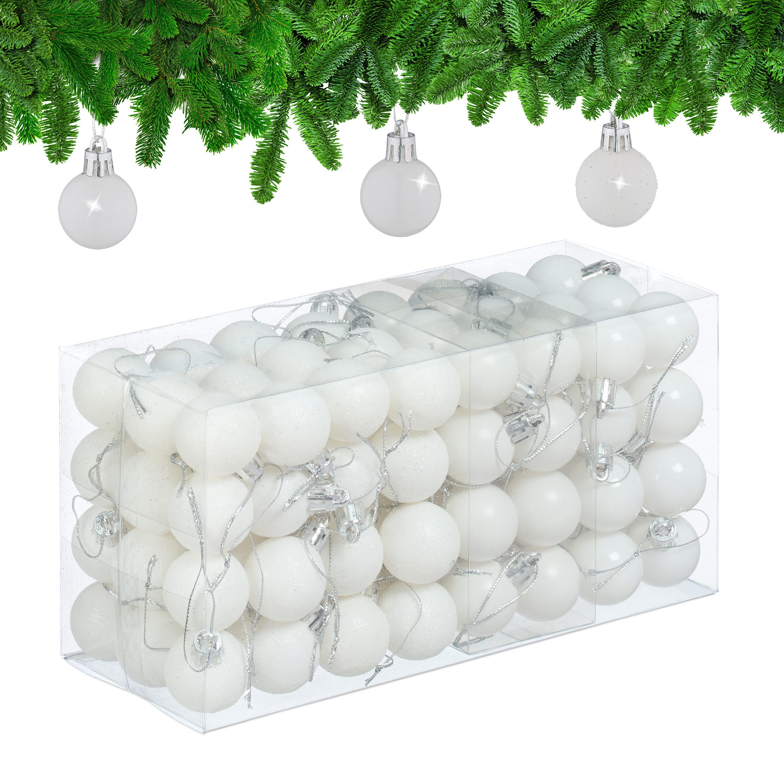 relaxdays Weihnachtsbaumkugel Weihnachtskugeln im 96er Set (96 St), weiß