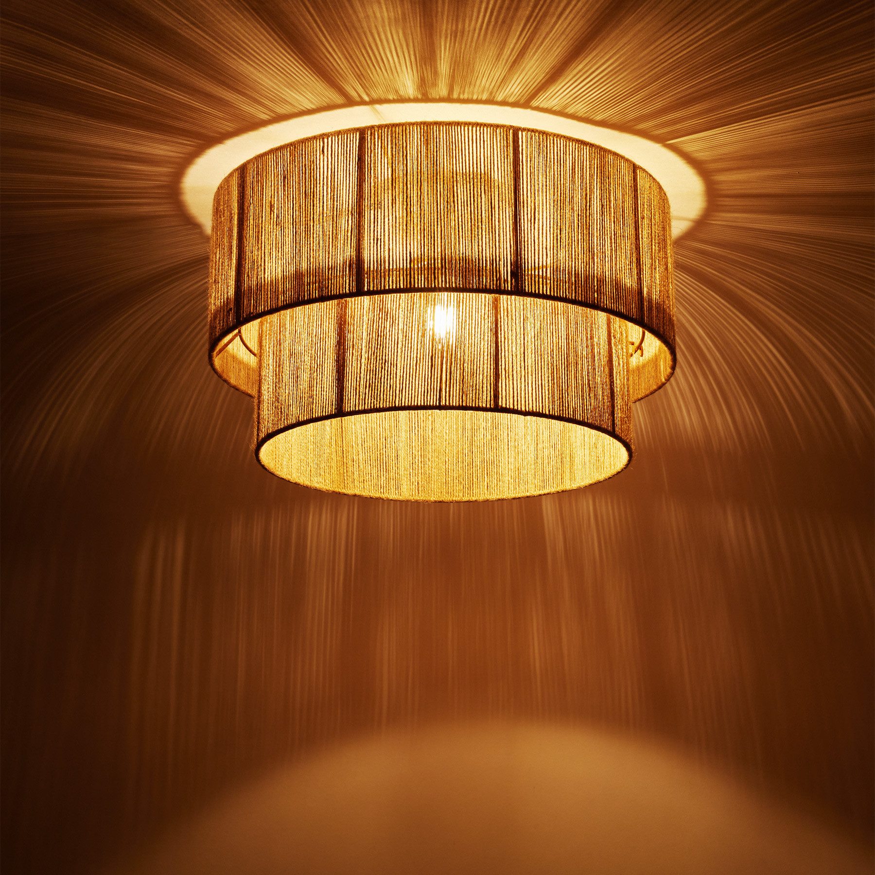 tectake Deckenleuchten Boho Jute-Lampe „Lignea Lux“ – Hängelampe aus Naturfaser 40W, Wickeltechnik, inkl. Montagematerial
