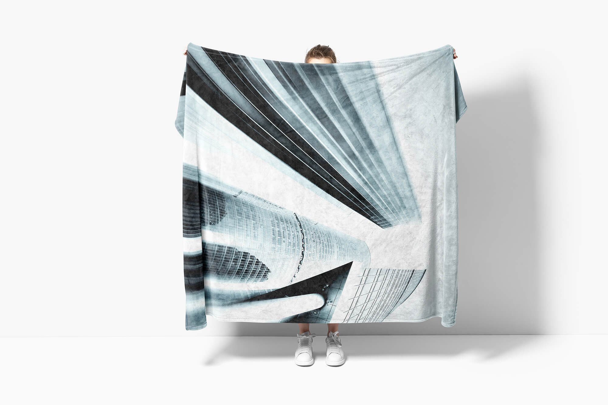 Strandhandtuch Architektur Hochhä, Saunatuch Handtücher Fotomotiv Handtuch Baumwolle-Polyester-Mix mit Sinus (1-St), Kuscheldecke Handtuch Art