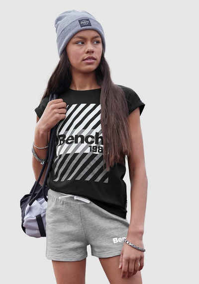 Bench Kinder Mädchen Kompakt T-Shirt in weiterer Form schwarz weiss bedruckt