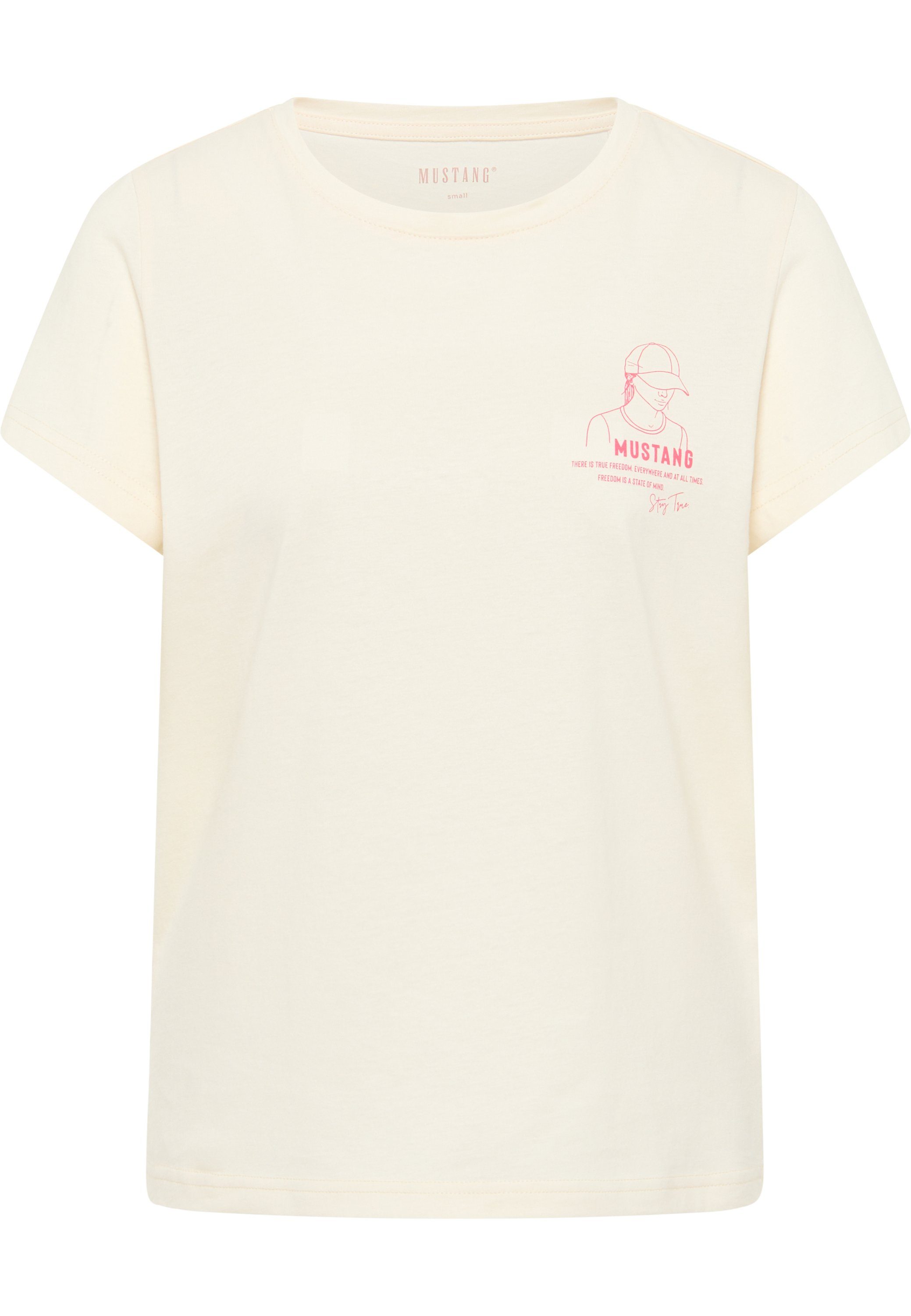 MUSTANG T-Shirt Kurzarmshirt Statement-Print T-Shirt, Mustang auf Brusthöhe