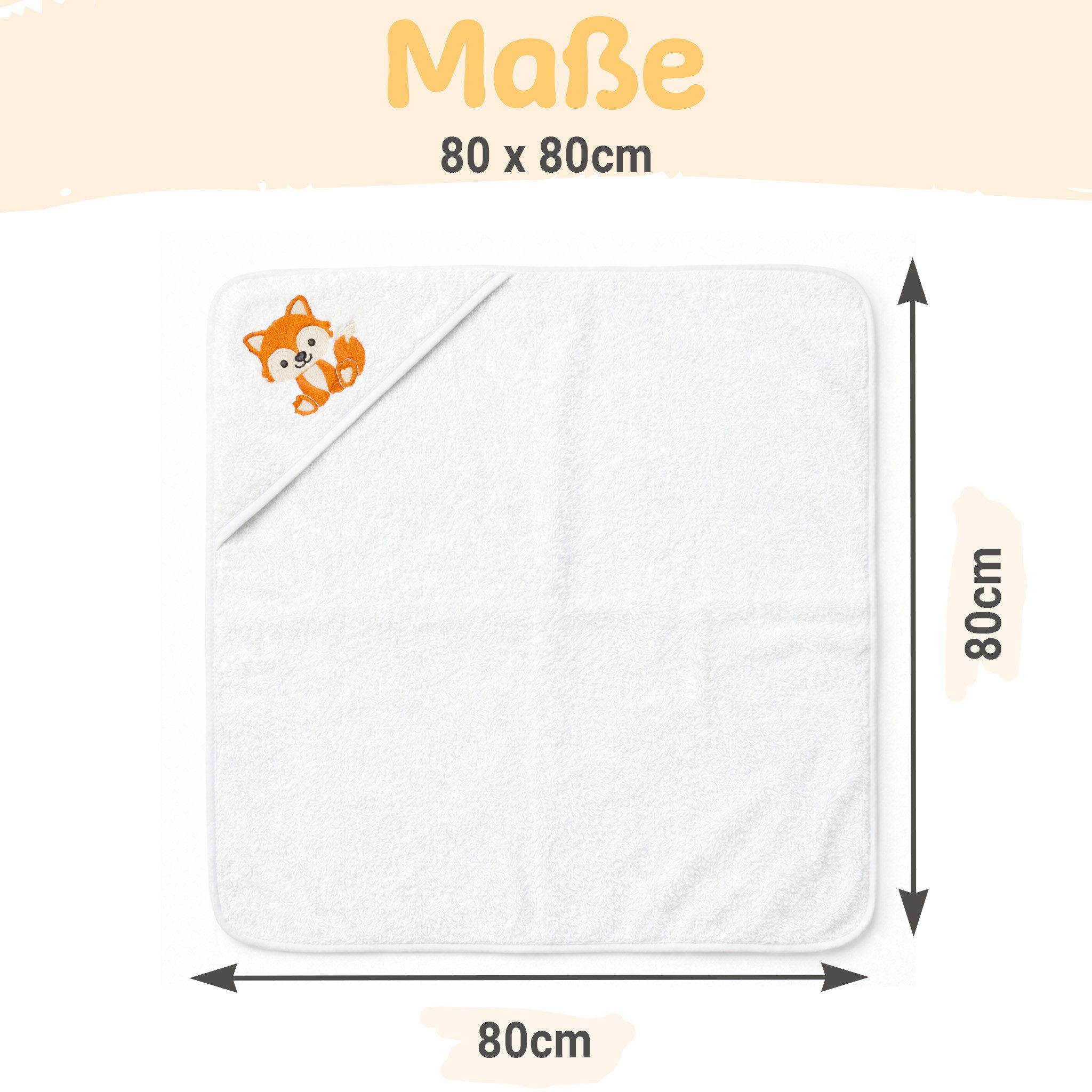 Babykajo Kapuzenhandtuch 80x80 - 100x100 cm, Frottee (3-St), Kuschliges Baby Handtuch mit Waschlappen – Bild 5 von 5