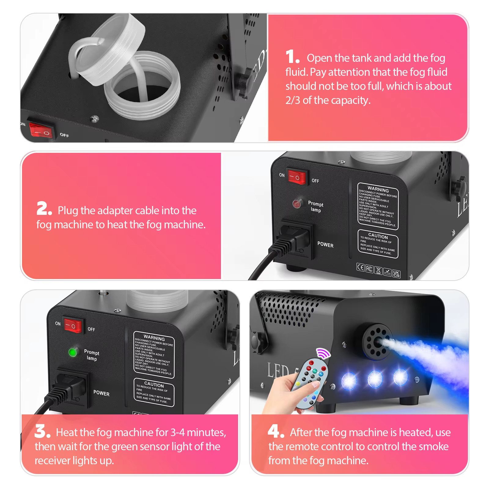 Athlix LED Studiobeleuchtung Nebelmaschine RGB 3 LED mit Fernbedienung für DJ Nebel Maschine, Ideal für Partys, Veranstaltungen, Bühnen – Bild 4 von 5