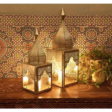 Casa Moro Kerzenlaterne Orientalische Laterne Windlicht Modena Silber 2er Set IRL665 (einzigartige Windlichter wie aus 1001 Nacht, 2-teilig), Ramadan Kerzenhalter Eid Mubarak Wohn Deko