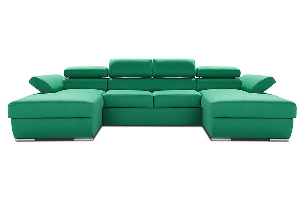 JVmoebel Ecksofa Wohnlandschaft Bettfunktion Ecksofa Stoff U-Form Couch, Made in Europe Grün