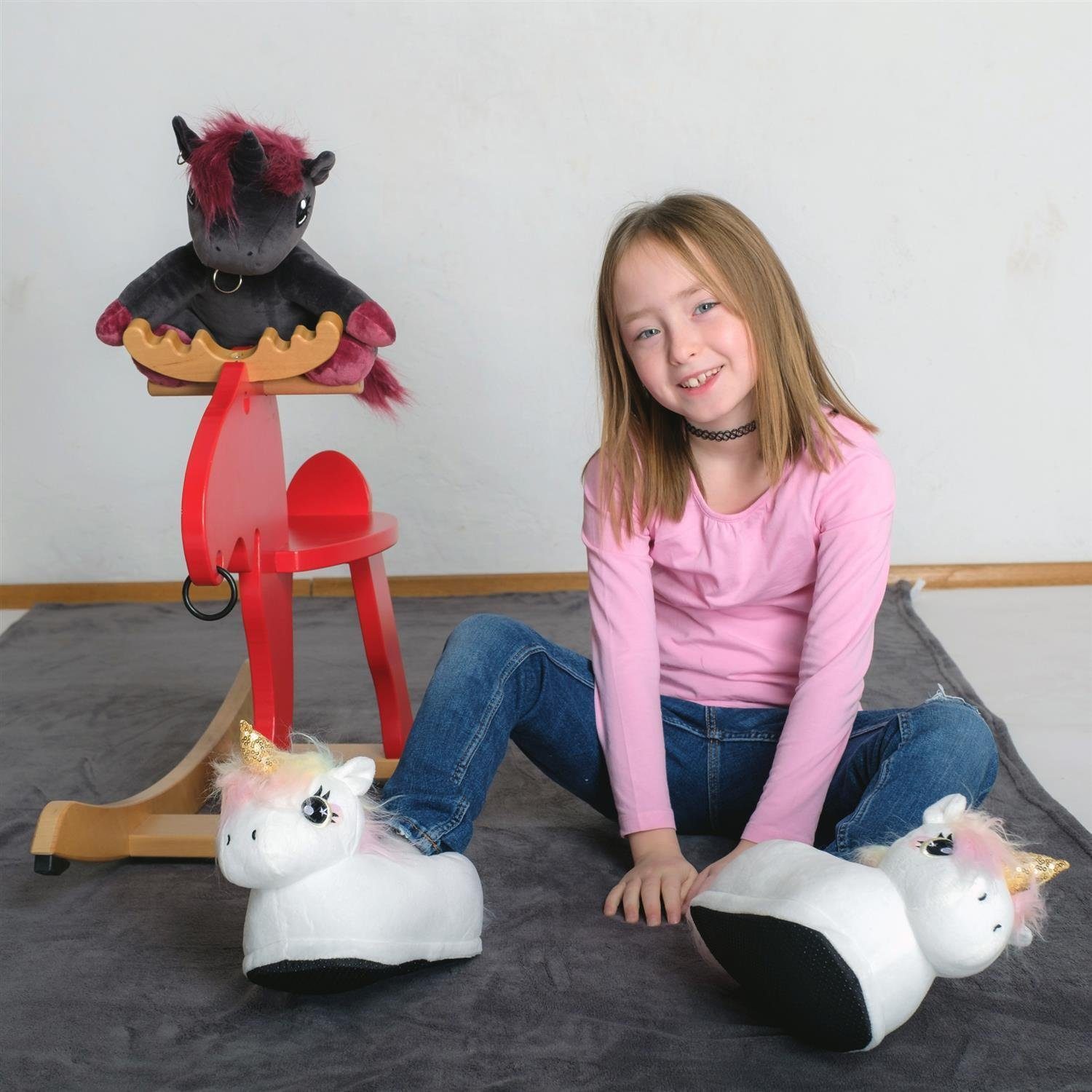 Corimori Tier Pantoffeln für Kinder Einheitsgröße 25-33,5 Plüsch Hausschuhe (Packung, Geschenk) EU Einheitsgröße 25-33,5 Mia das Einhorn für Kinder, Jungen, Mäd – Bild 2 von 5