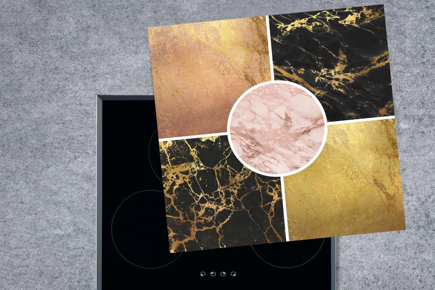 MuchoWow Herdblende-/Abdeckplatte Marmor - Arbeitsplatte Luxus, tlg), 78x78 cm, Gold (1 küche Vinyl, - Ceranfeldabdeckung, für
