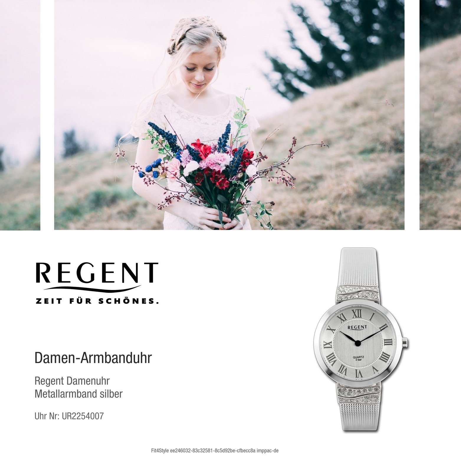 Regent Quarzuhr Regent Damen Metallarmband groß Gehäuse, rundes Analog, extra Damenuhr (ca. silber, 30mm) Armbanduhr