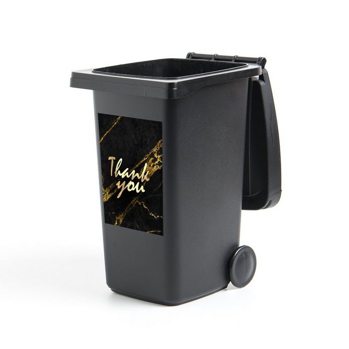 MuchoWow Wandsticker Zitate - Dank - Gold - Marmor (1 St) Mülleimer-aufkleber Mülltonne Sticker Container Abfalbehälter