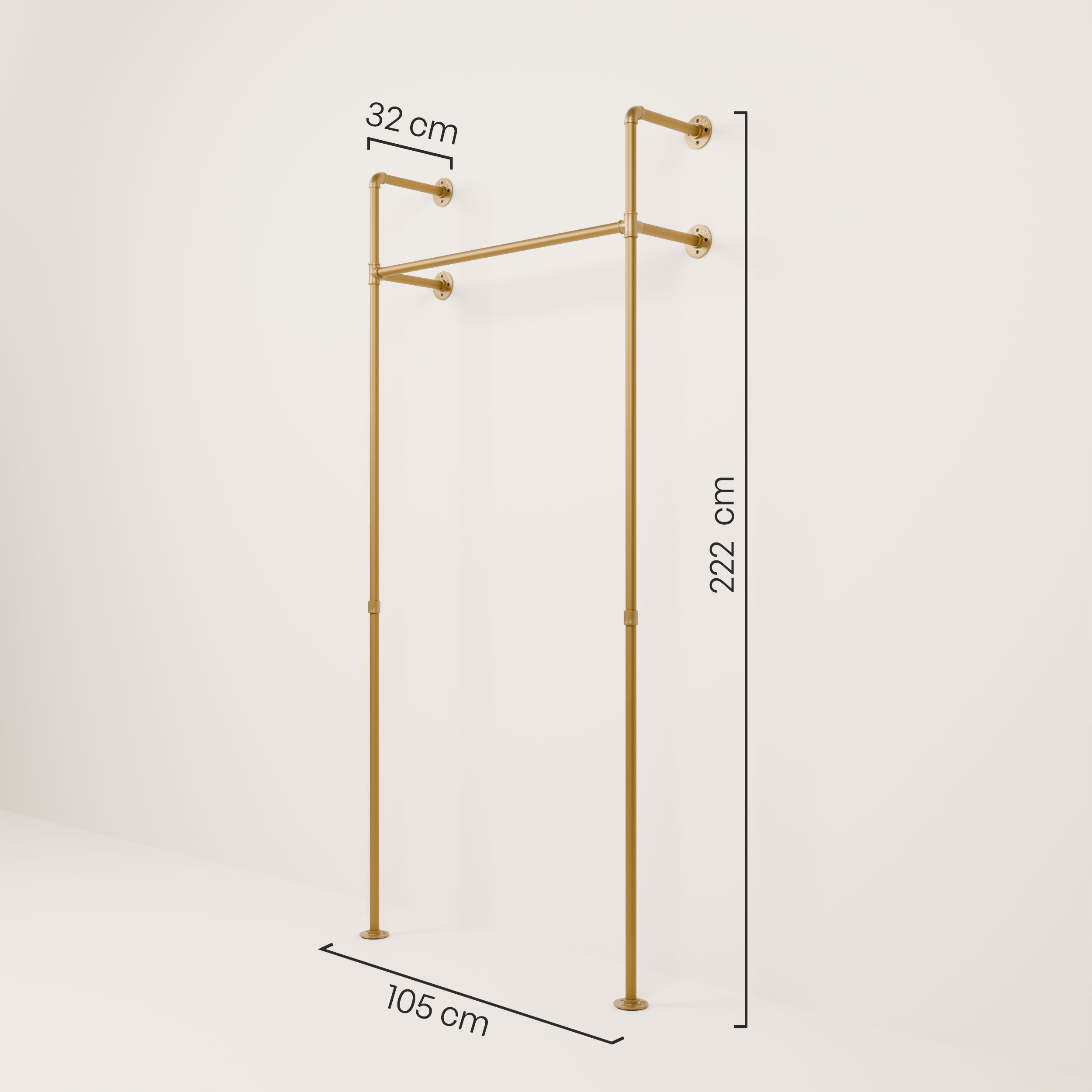 pamo. design Kleiderständer KIM Kleiderstange Wandmontage, offener Kleiderschrank, Kleiderständer, Goldener Garderobenständer im Industrial Design für Kleidung – Bild 2 von 5