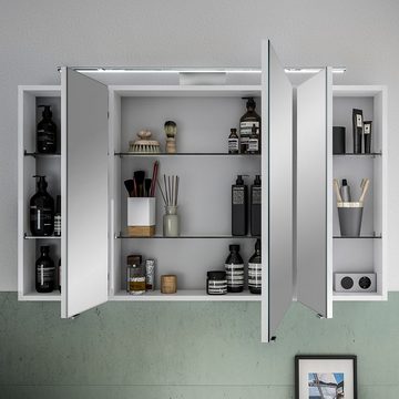 Lomadox Spiegelschrank SOLINGEN-66 Bad, 120cm, mit LED-Aufsatzleuchte in weiß Glanz, 120/70,3/17 cm