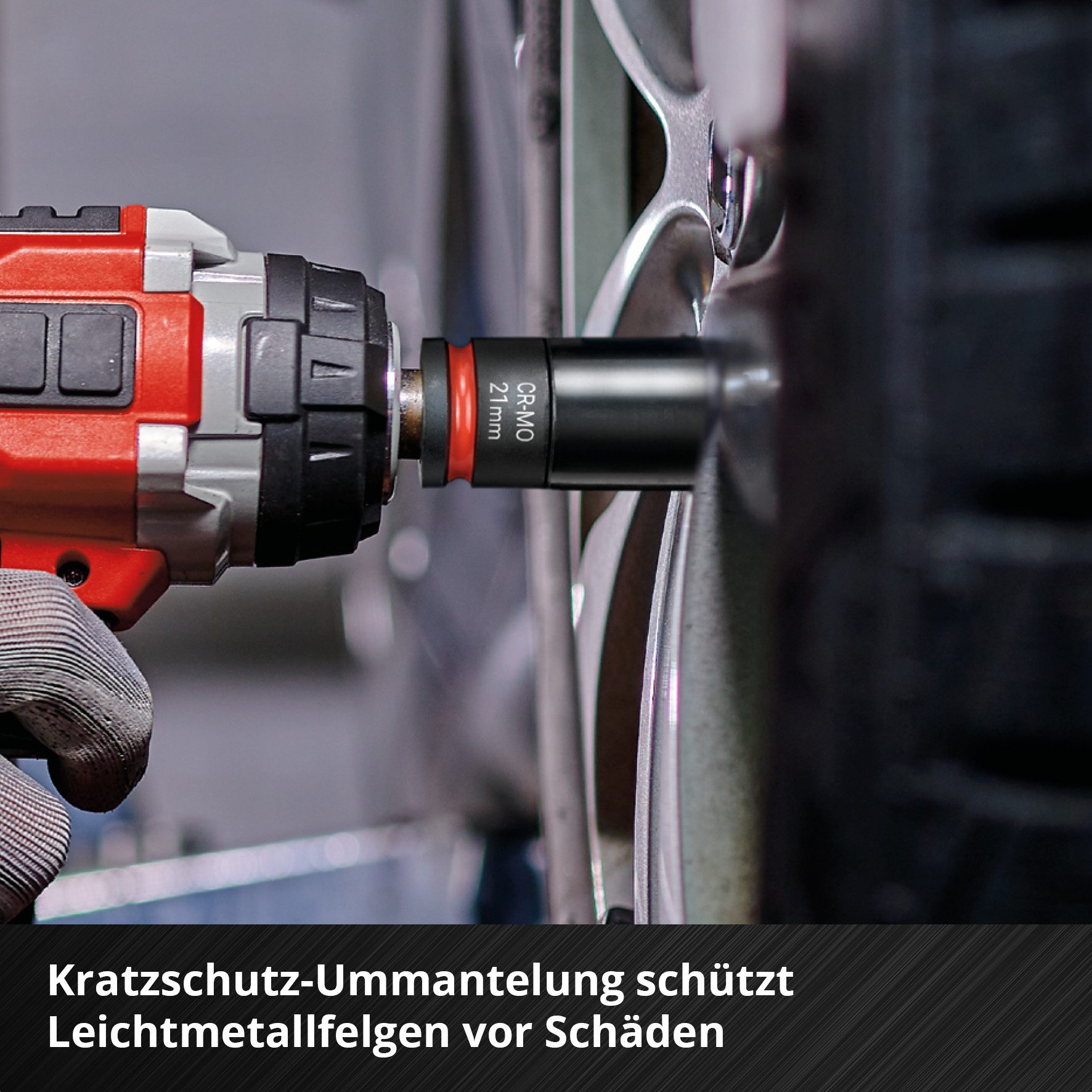 Einhell Bohrer- und Bit-Set Original Einhell Impact Stecknuss Set 3-tlg. (CrMo-Stahl, ½" Vierkant-, (3x Stecknüsse (17 / 19 / 21 mm, 80 mm Länge, CrMo-Stahl, manganphosphatiert, Farbcodierung: Blau/ Gelb/ Rot), 1x M-CASE (mit EVA-Inlay in Karbon-Design), 3-tlg), CrMo-Stahl, ½" Vierkant-Antrieb, 80 mm Länge, 17/19/21 mm