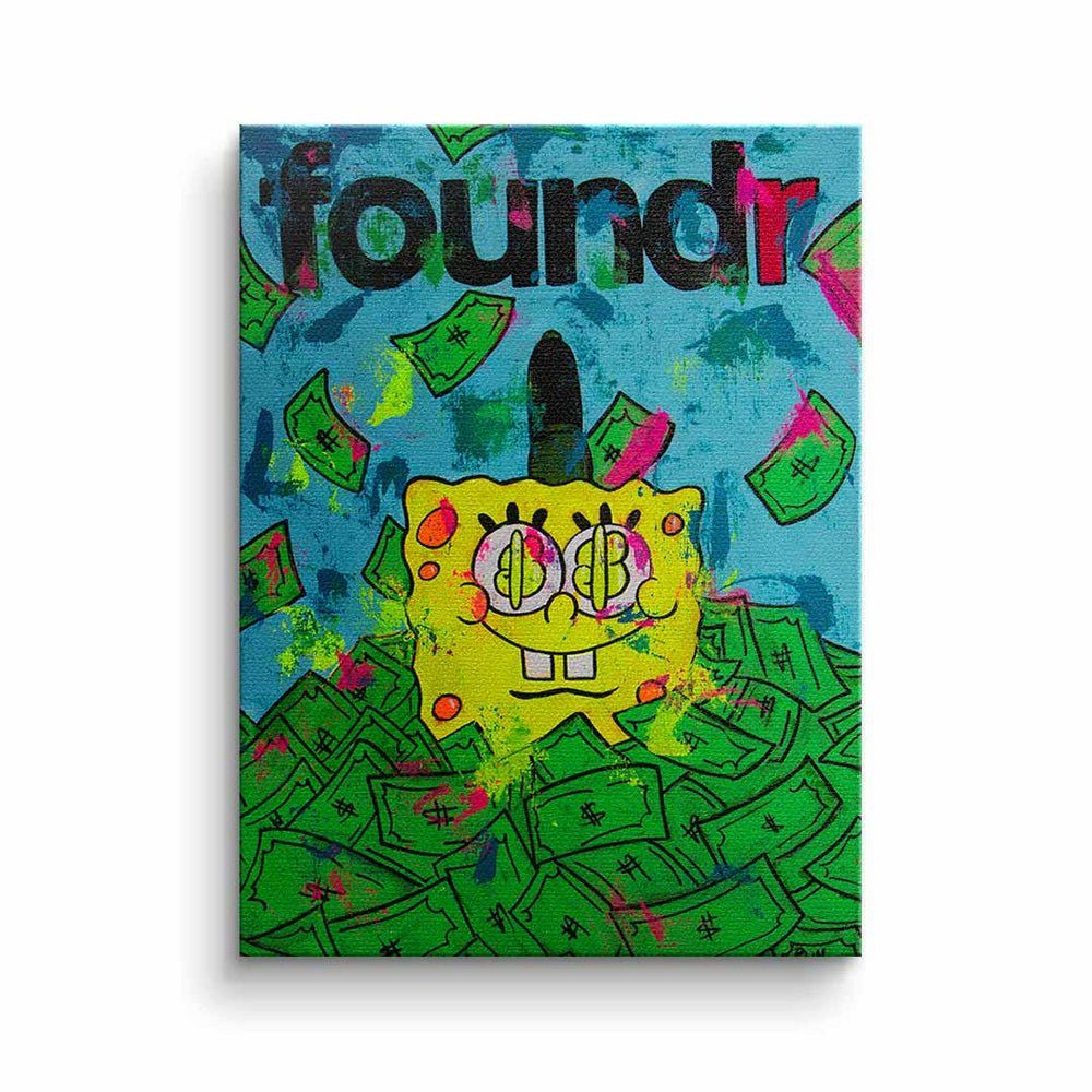 DOTCOMCANVAS® Leinwandbild, Leinwandbild Spongebob Geld money blau grün mit premium Rahmen ohne Rahmen
