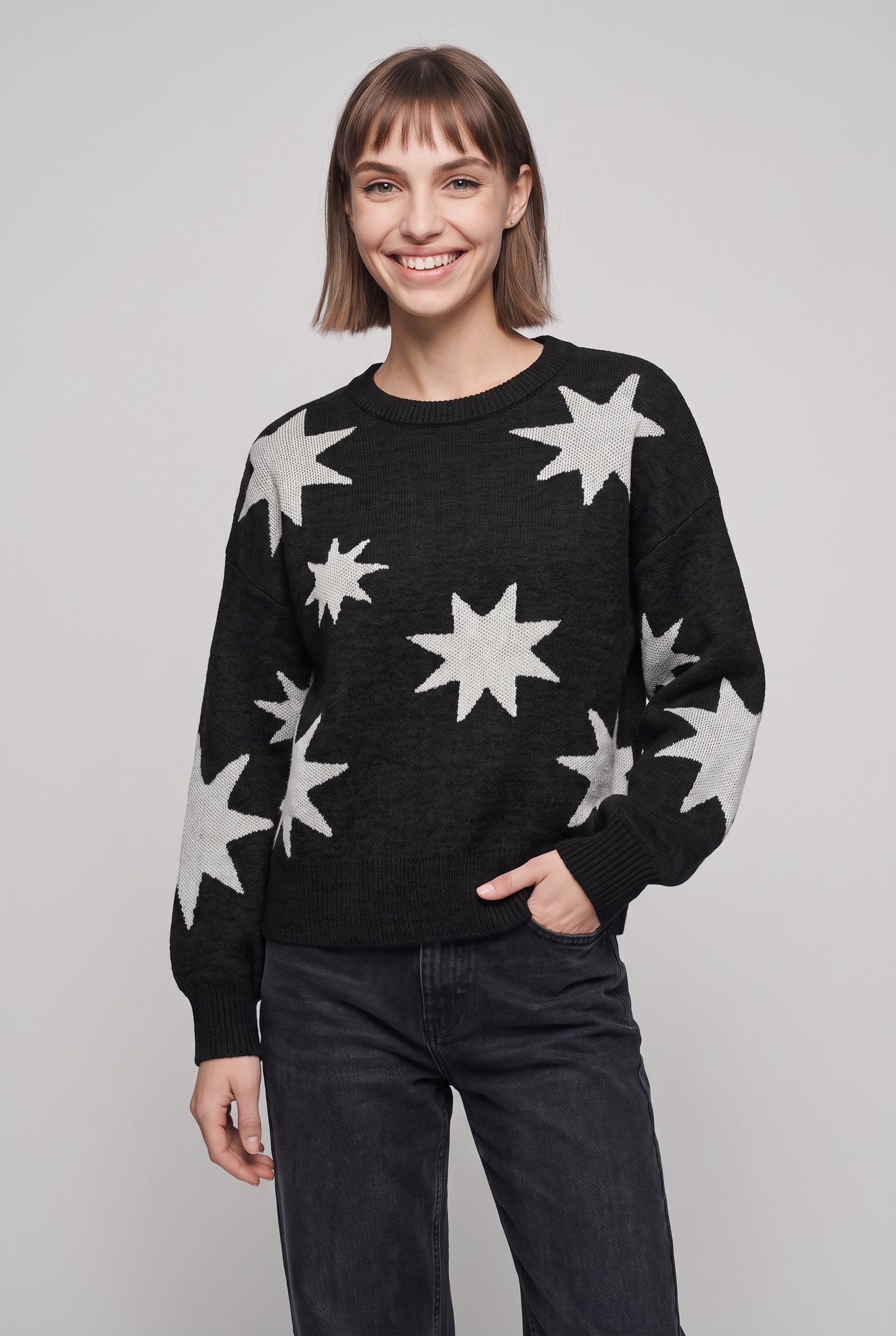 ONLY Rundhalspullover ONLROSIE LS O-NECK GLITTER KNT