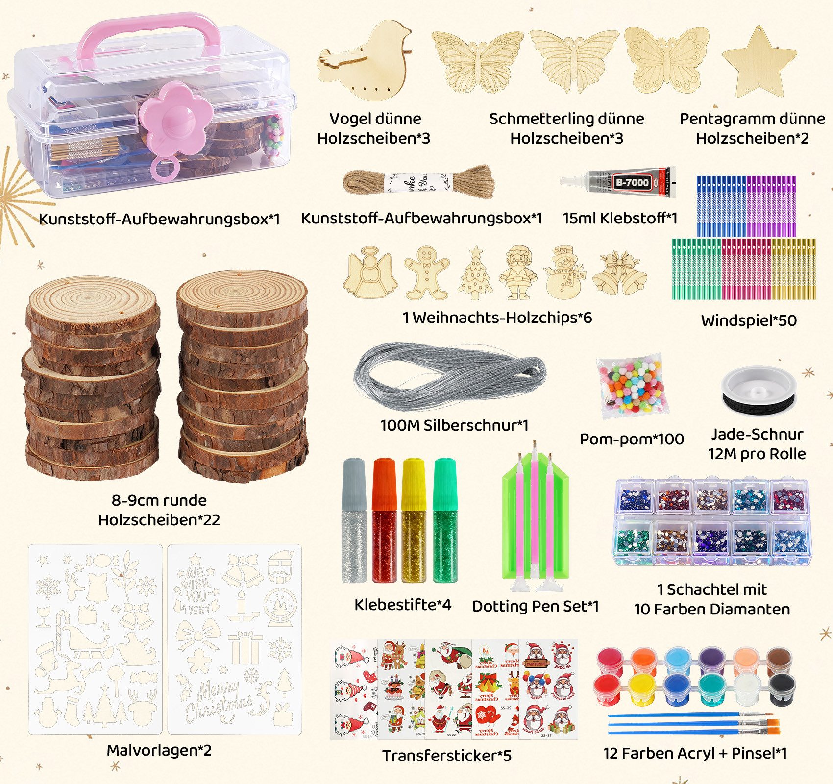 ElitVita Kreativset 201 Stück Holzscheiben zum Bemalen DIY Set Bastelset für Kinder Malen, (201-tlg),  Basteln DIY Bemalen, Kreativ Geburtstag Geschenk, Geschenkidee