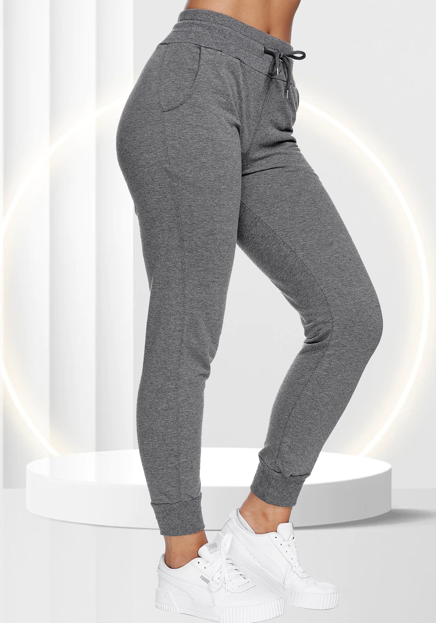 & Smith Fit, Lycra Solo Sweathose Anthrazit Slim Baumwolle, Damen (1-tlg) Jogginghose