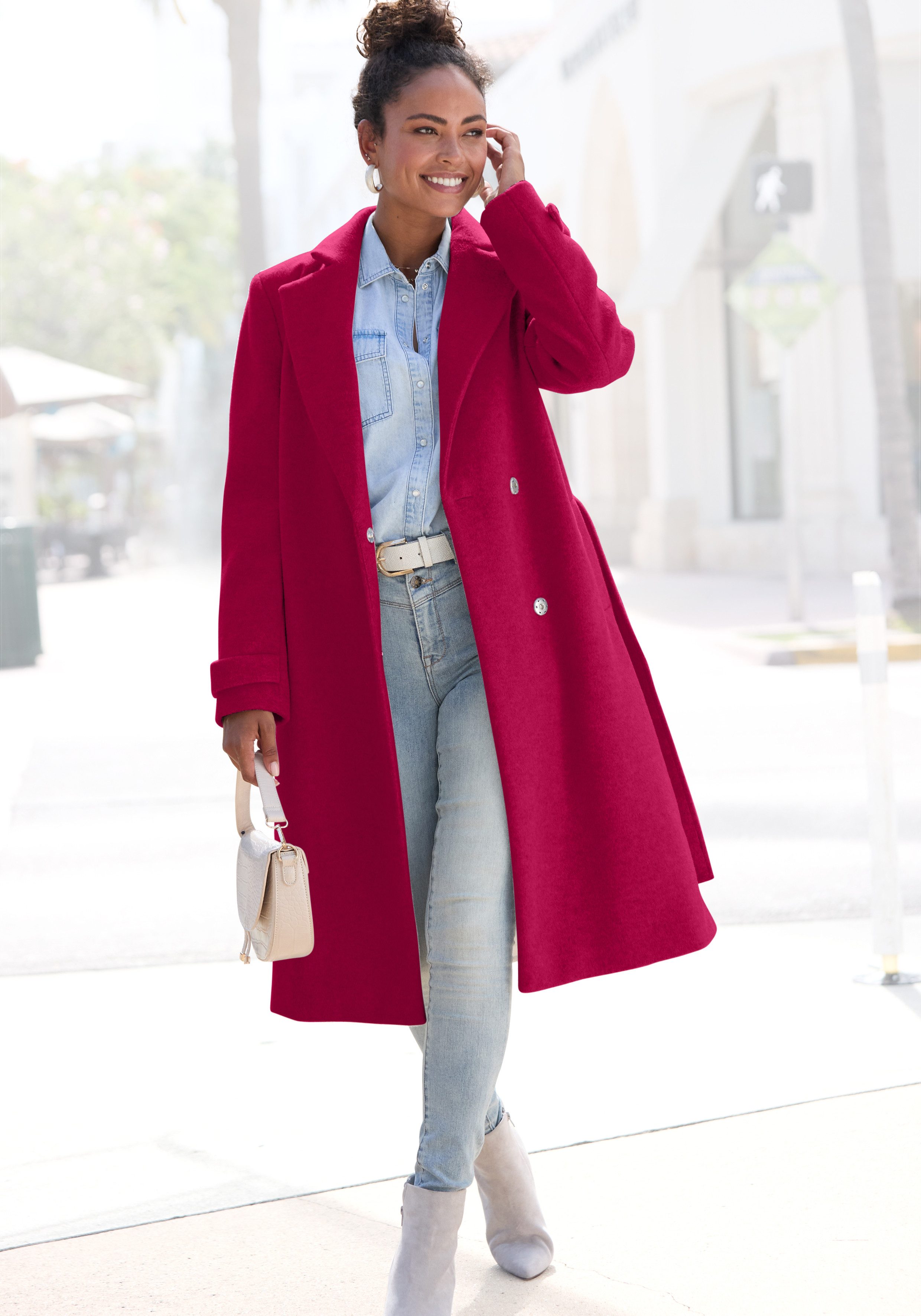 LASCANA Langmantel (mit Bindegürtel) mit Reverskragen, eleganter Damenmantel