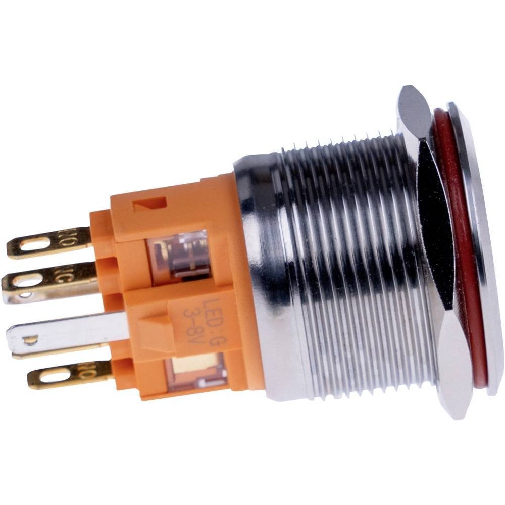 Joy-it Schalter Druckschalter Stahl, 250V, 7A, LEDEin/Aus, IP67, IK10 BUTTON22B-M-RD, beleuchtbar, Einbau, mit Adapter, mit Anschlussleitung, mit Gewinde, m