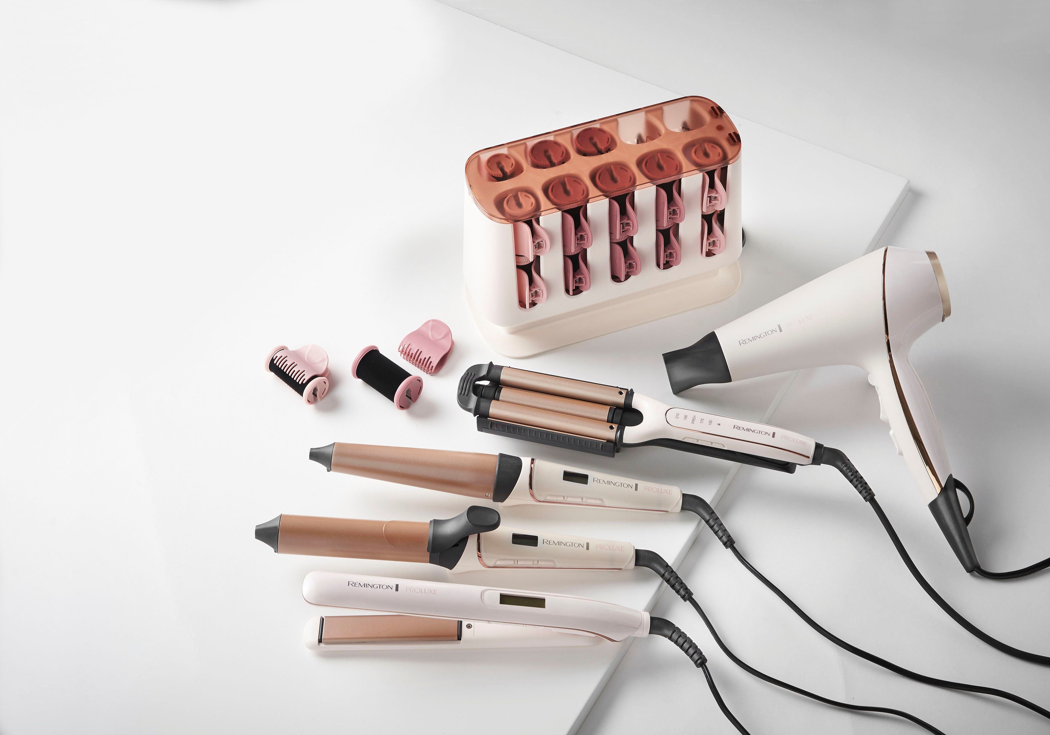 Remington Glätteisen PROluxe, S9100, Haarglätter Ultimate-Glide-Keramik-Beschichtung, OPTIheat-Technologie für schonendes Styling beige|rosa