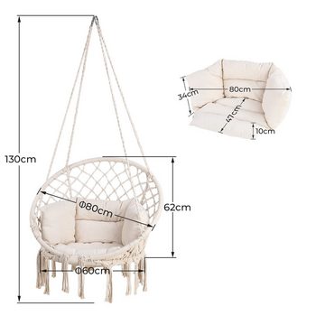 Femor Hängesessel (Set), Hängestuhl mit Kissen, Hängeschaukel für Erwachsene und Kinder, Starke Stahlkonstruktion, 360°Swing Chair Schwebe-Sessel für Indoor, Outdoor, Veranda, Balkon, Hinterhof