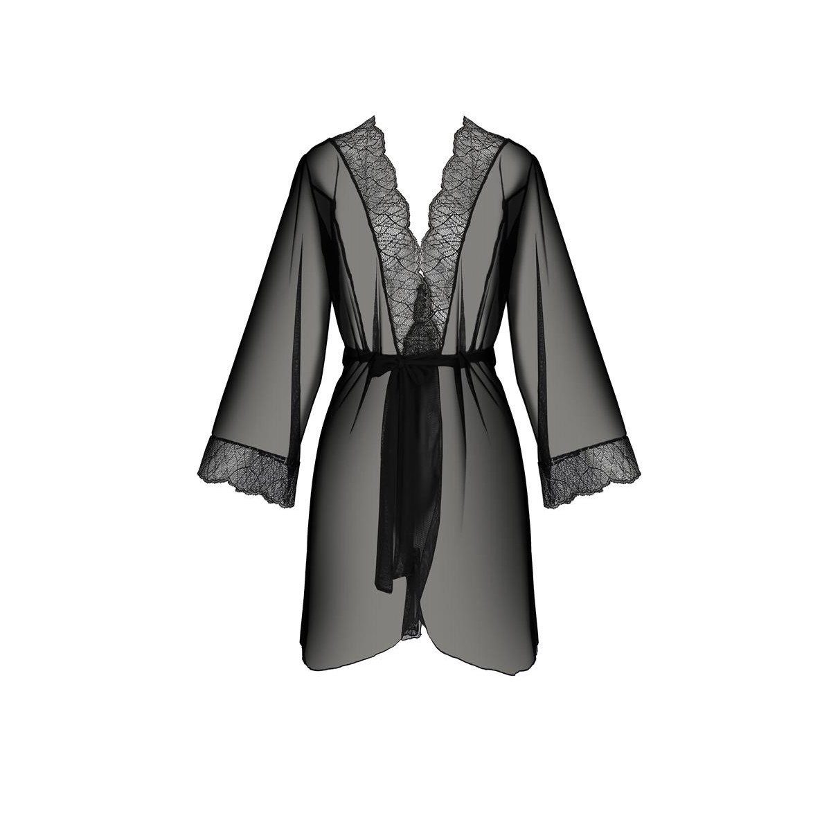 Passion Size Plus Kimono Eleganter Kimonomorgenmantel aus Tüll und Spitze mit Schleifenbindung.