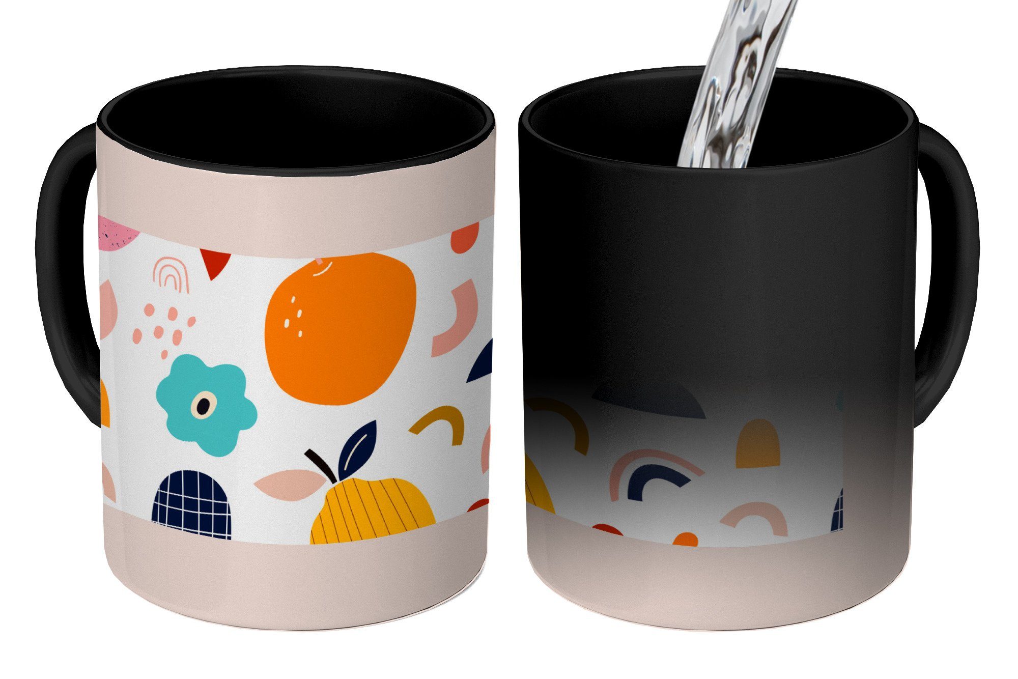 MuchoWow Tasse Obst - Blumen - Pastell - Abstrakt - Muster, Keramik, Farbwechsel, Kaffeetassen, Teetasse, Zaubertasse, Geschenk