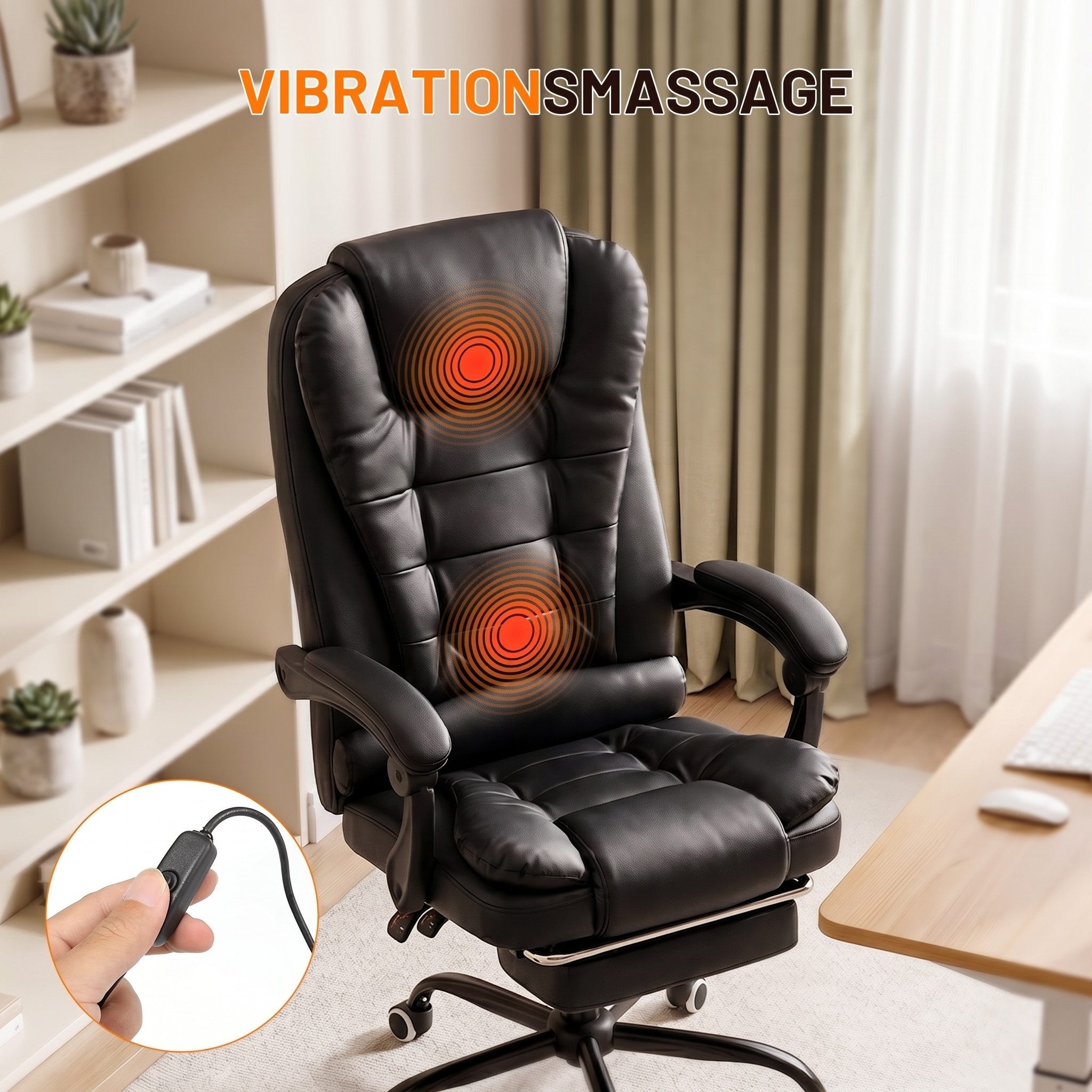 oyajia Bürostuhl Ergonomischer Bürostuhl Massage Chefsessel Drehstuhl Gaming Büro Stuhl (Bürostuhl mit extra Polsterung Home Office Chair im Lederoptik-Design), Chefsessel Drehstuhl, Höhenverstellbar für Zuhause und Arbeit