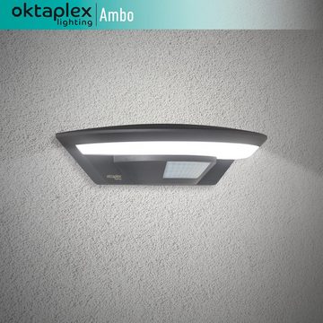 Oktaplex lighting LED Außen-Wandleuchte Ambo 10 W 800 lm, Bewegungsmelder, LED fest integriert, 3000K warmweiß, Wandleuchte Außen LED IP54 Aussenwandlampe anthrazit