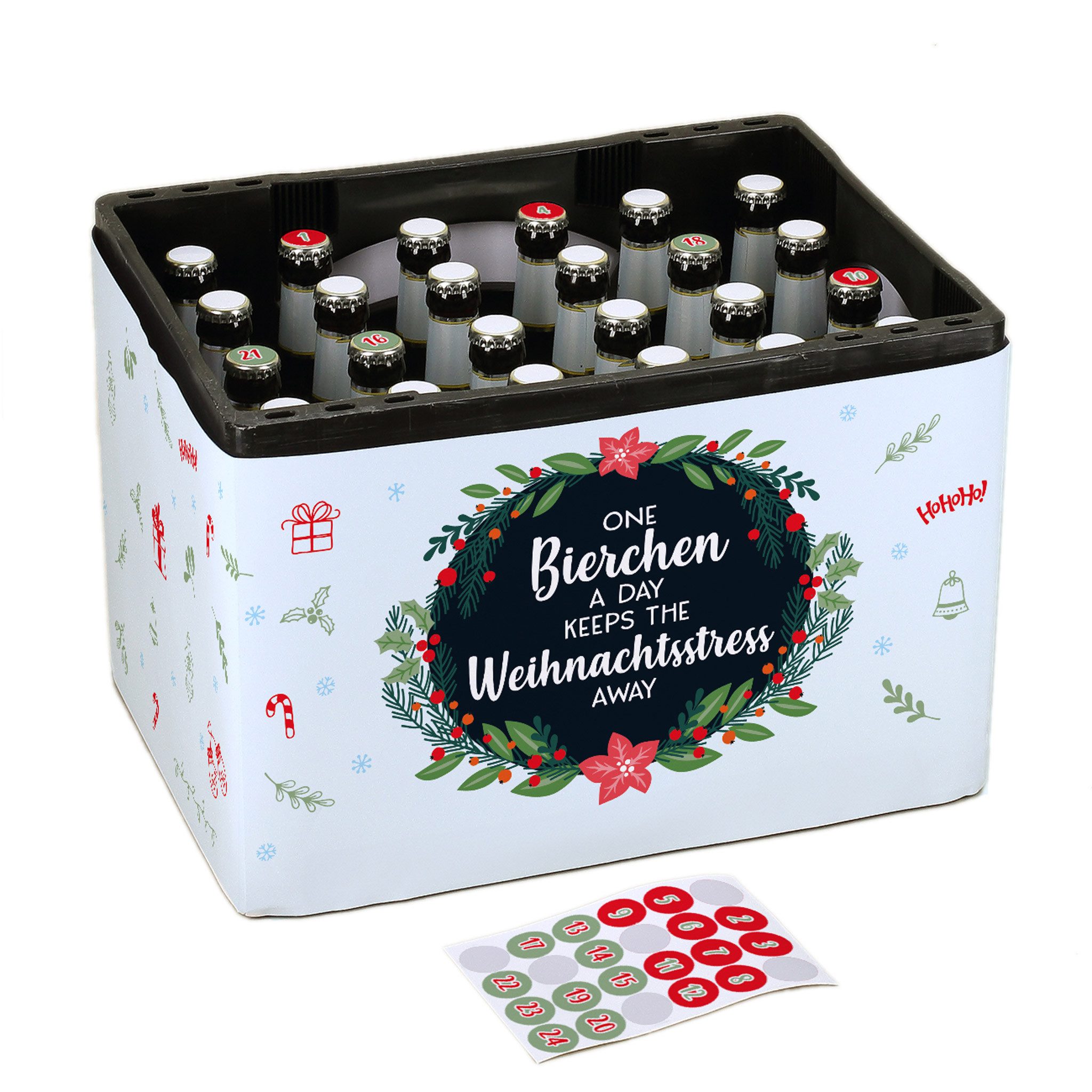 Herz & Heim DIY-Adventskalender 24 Aufkleber & Banderole für Bierkasten - Sticker-Set für Bierflaschen, Motivauswahl