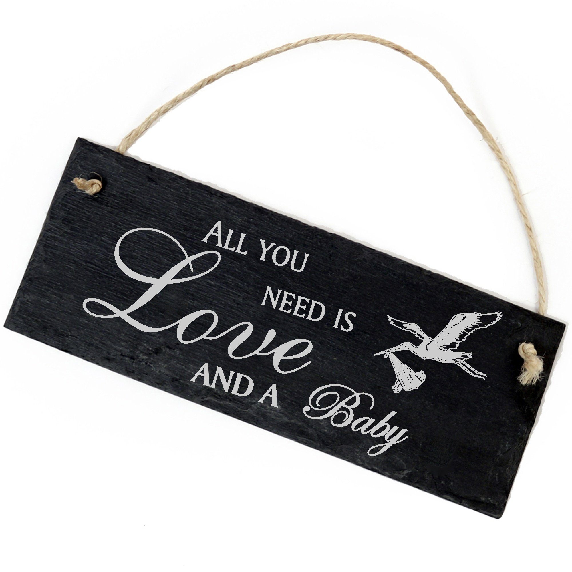 Dekolando Hängedekoration Storch mit Baby 22x8cm All you need is Love and a Baby