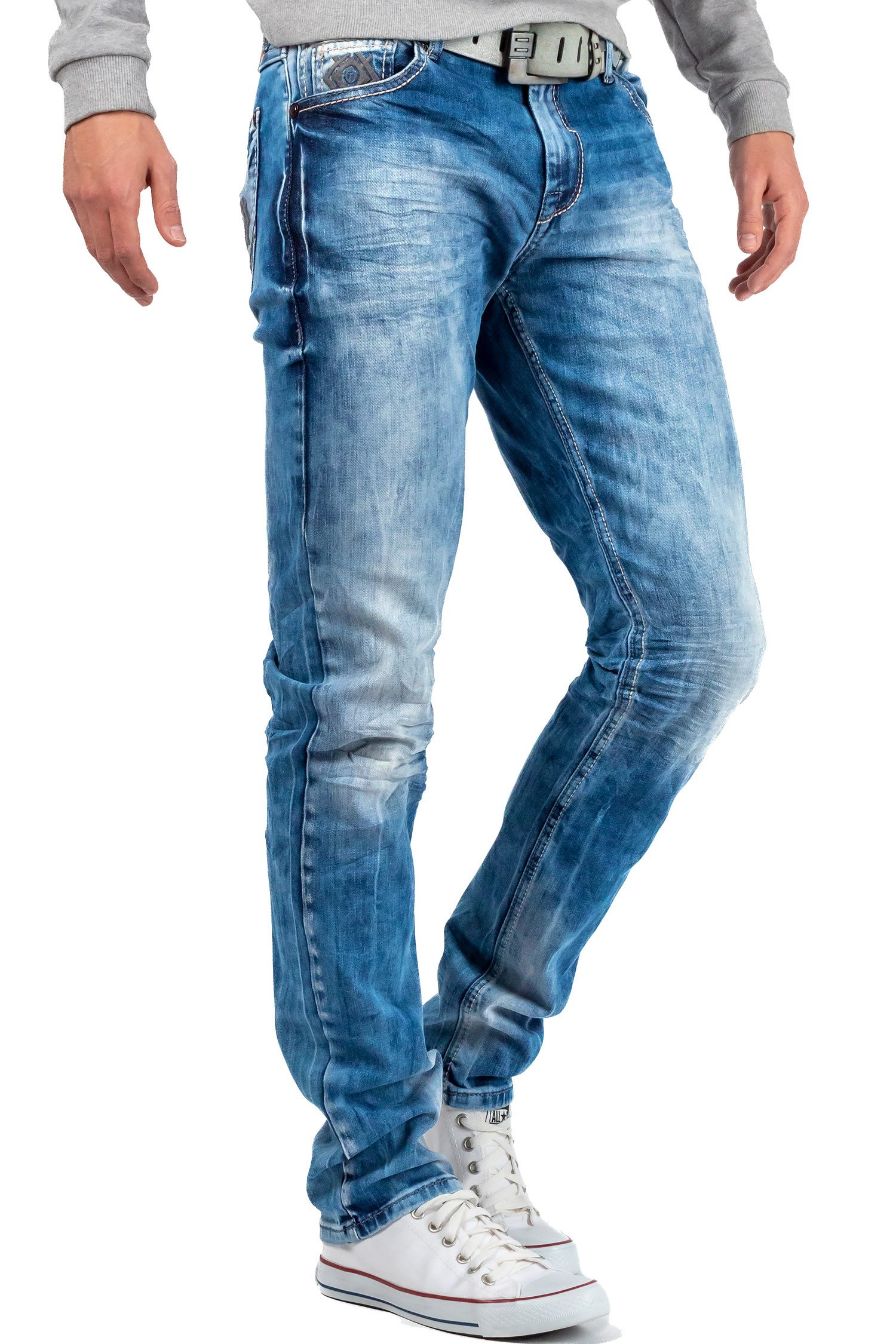Cipo & Baxx 5-Pocket-Jeans Herren Straight Fit Hose Stonewashed BA-CD319 (1-tlg) mit lässiger Stonewashed Waschung – Bild 4 von 5