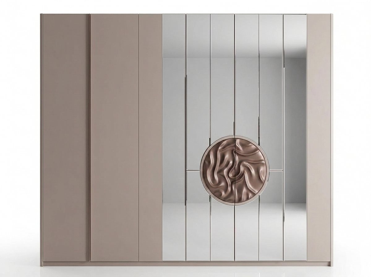 Xlmoebel Kleiderschrank Kleiderschrank Modern Schrank Spiegel Drehtürenschrank Beige Luxus (1-St., 1-tlg)