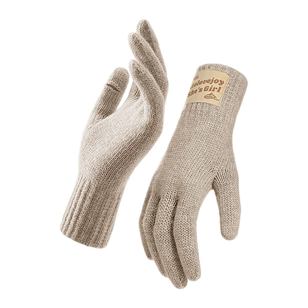 LENBEST Fäustlinge Gestrickte Handschuhe mit Flip Finger Touchscreen für Outdoor Khaki