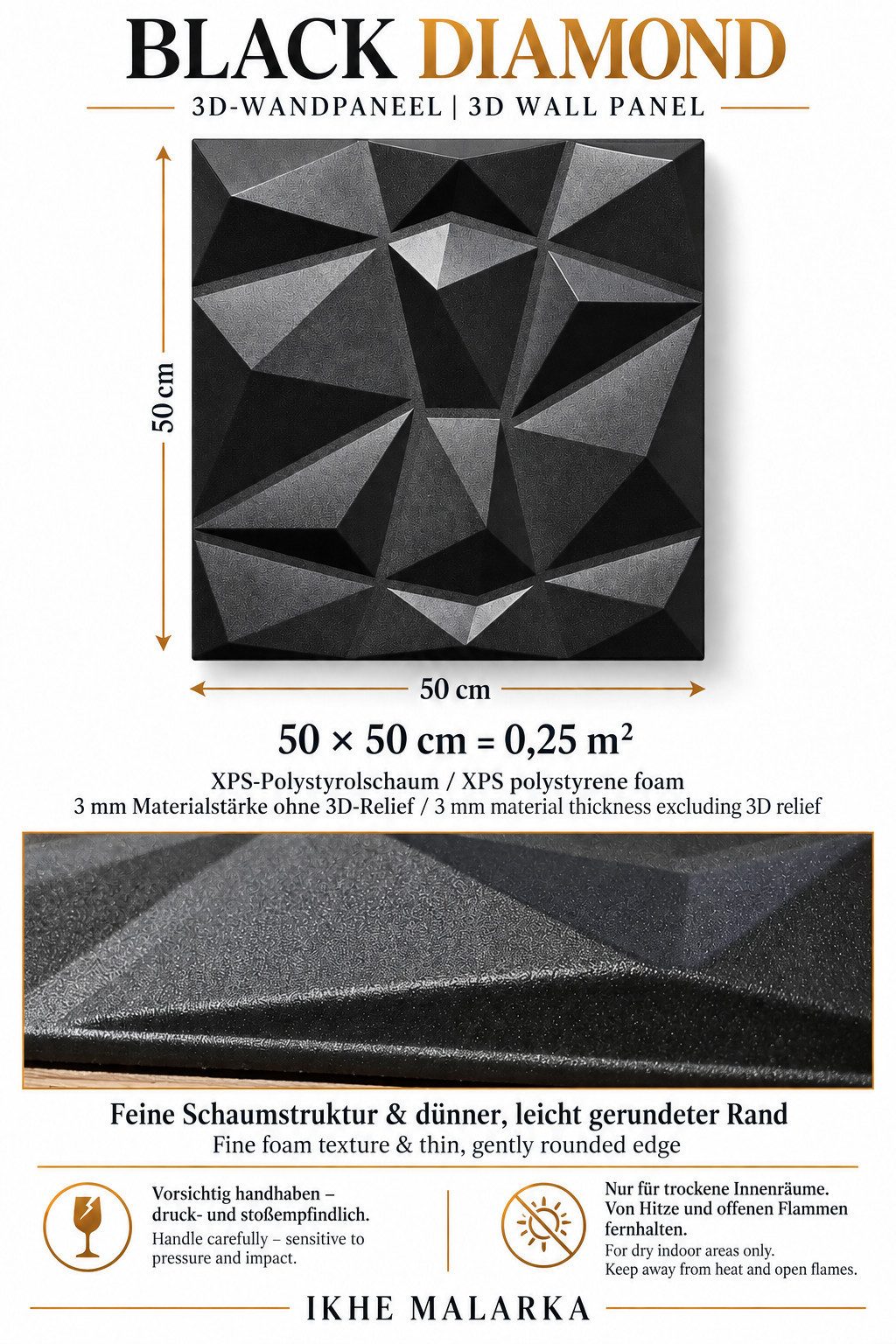 IKHEMalarka 3D Wandpaneel aus Polystyrol Styropor XPS 4m²/16 Stück, BxL: 50,00x50,00 cm, 0,25 qm, (16-tlg) 3D Paneelen für Decke oder Wand – Bild 4 von 5