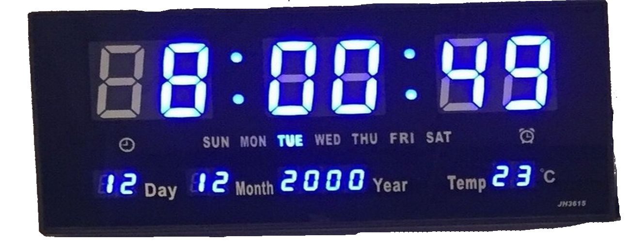 Losmann Wanduhr XL grosse LED digital Wanduhr mit Datum Temperatur Alarm Clock Blau 36