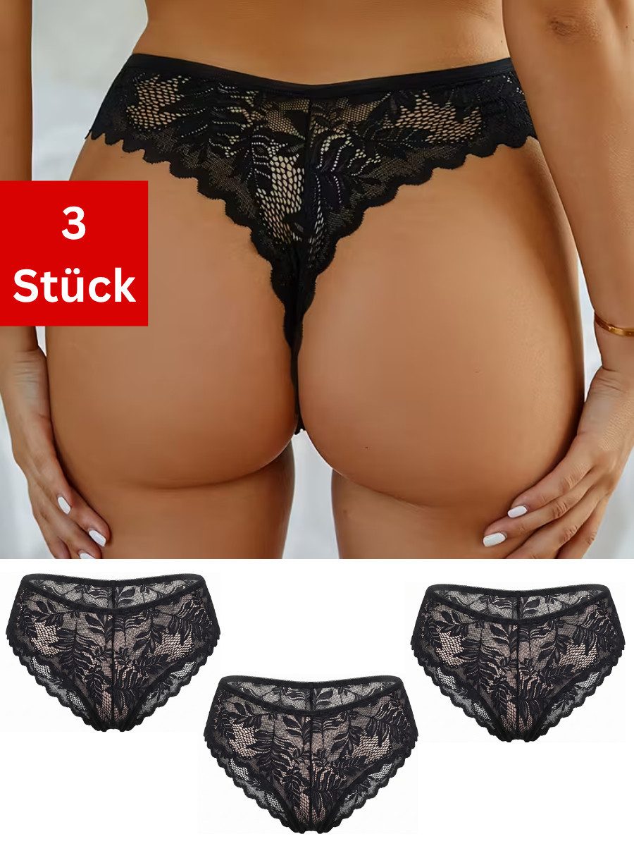 Elegant Love Taillenslip Sexy Slips, Dessous, Unterhosen, Unterwäsche in Spitzenoptik, Panty (Packung, 3-St., 3er-Pack) Tanga /V-Strings mit Schleife, Höschen Lingerie für Damen