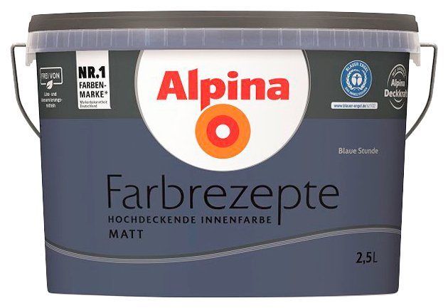 Alpina Wand- und Deckenfarbe Farbrezepte Blaue Stunde, Tiefes Dunkelblau, matt, 2,5 Liter