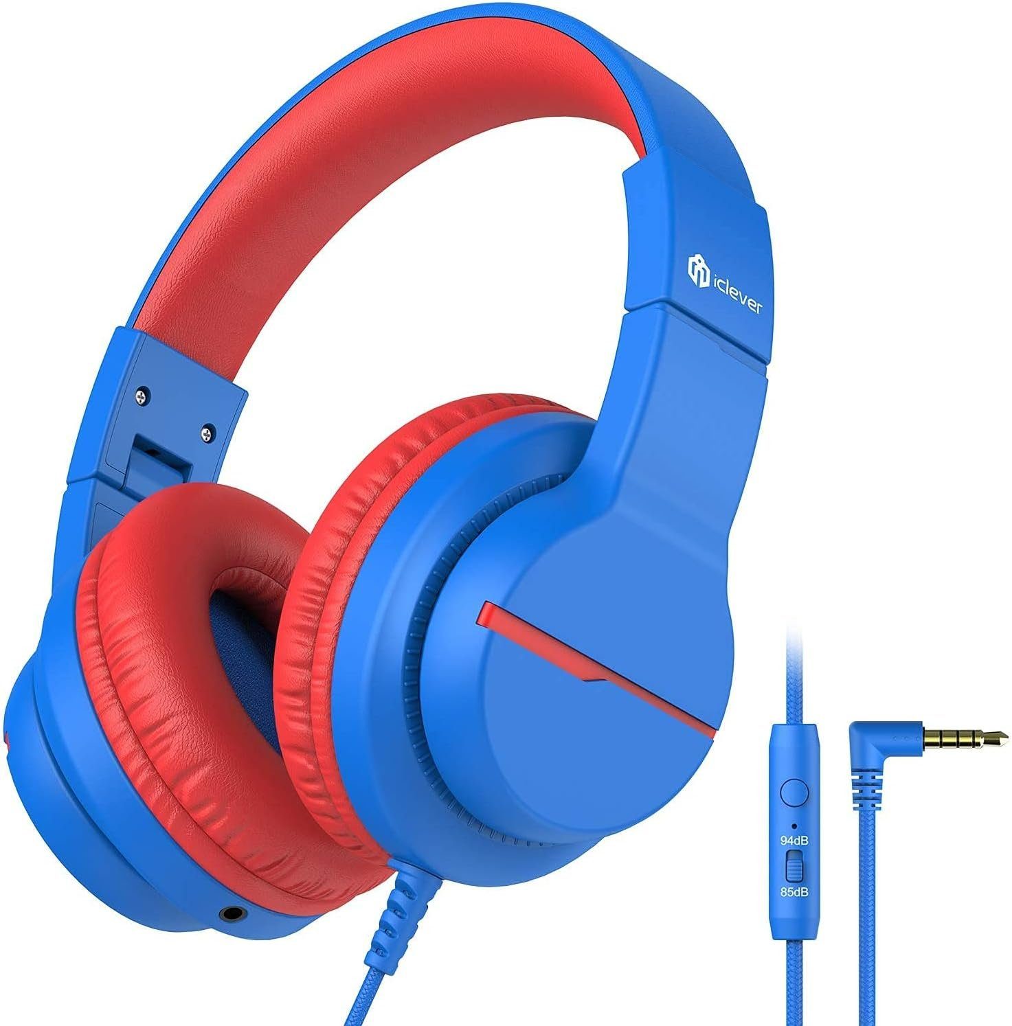 iclever IC-HS19 Over-Ear-Kopfhörer (Safe volume/two-level dB adjustment, built-in microphone) Blau