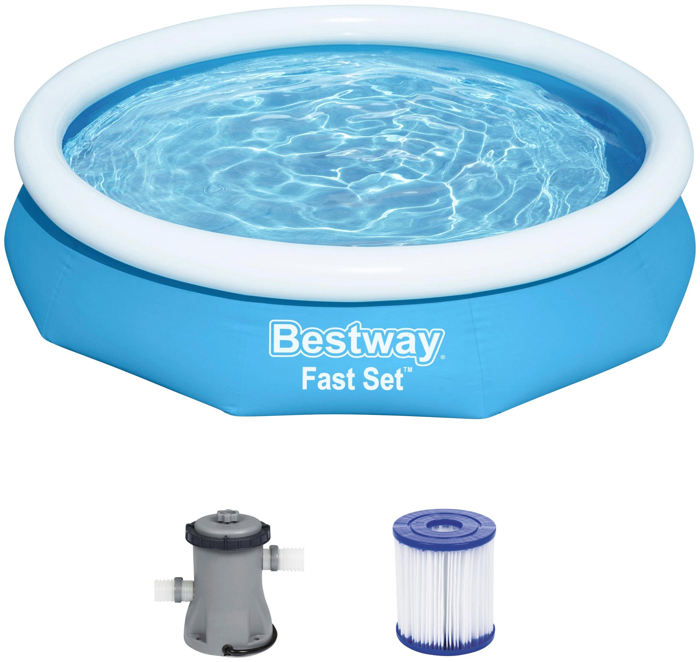 Bestway Quick-Up Pool Pool m. Pumpe 305x66cm (3-tlg), ØxH: 305x66 cm, mit  Kartuschenfilterpumpe