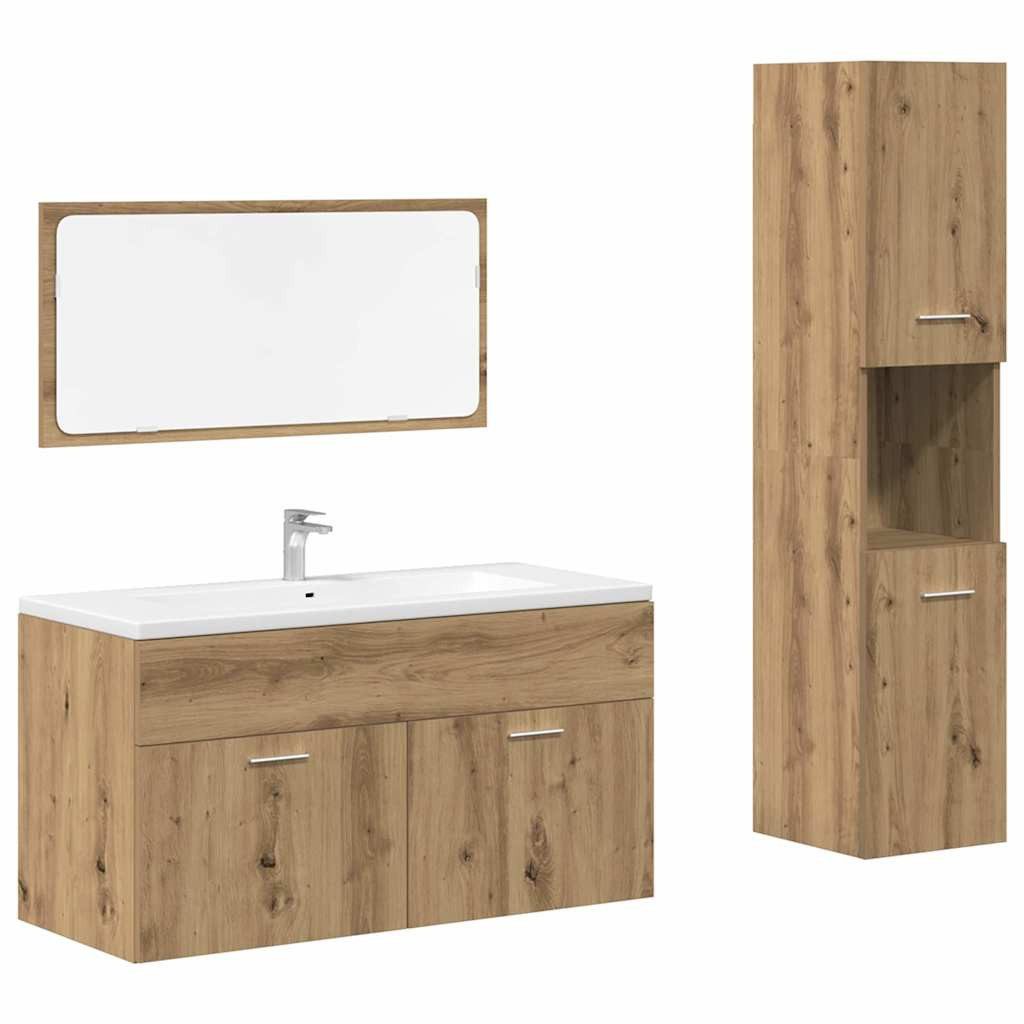 vidaXL Badezimmer-Set 3-tlg. Badmöbel-Set Artisan-Eiche Holzwerkstoff, günstig online kaufen